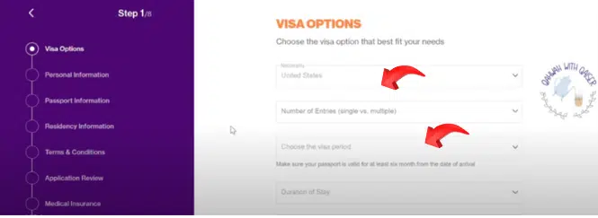 A screenshot of website of Saudi Arabia Official Visa Portal